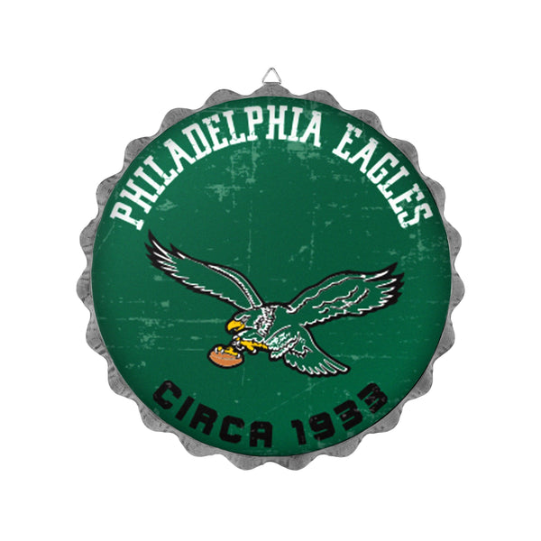 13” Philadelphia Eagles Jumbo Metal Distressed Bottlecap Wall Sign – Limited Edition FOCO Eagles Sign – Show Your NFL Team Spirit with Officially