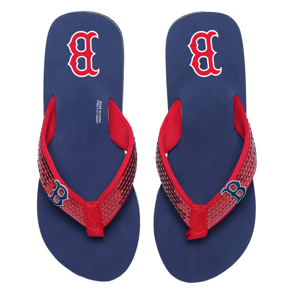 Boston Red Sox MLB Womens Sequin Flip Flops