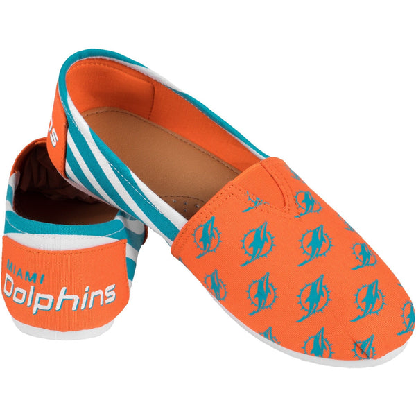 NFL Women's Script Print Canvas Shoes Miami Dolphins Women's Slip  on SZ 7-8