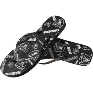 Las Vegas Raiders NFL Womens Multi Logo Glitter Flip Flops