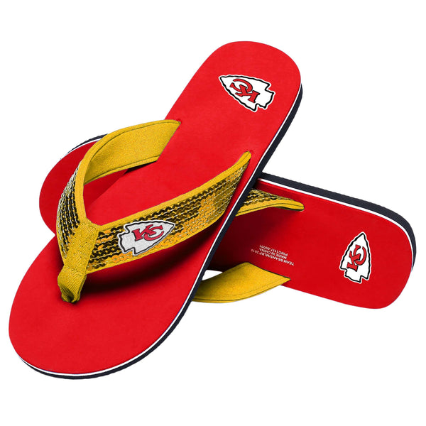 Bow Flip Flop Chiefs Kansas City Women's Glitter Jersey, Red & Gold NFL  Football Sparkle Bling, Ladies (Medium) : : Clothing & Accessories