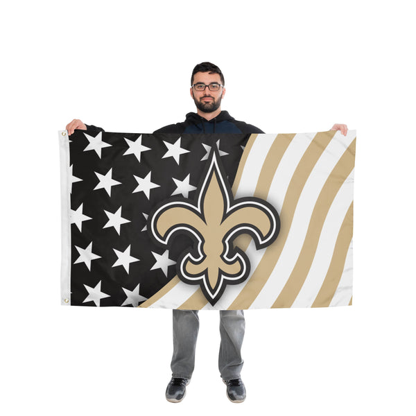 New Orleans Saints NFL Big Logo Team Stripe Horizontal Flag