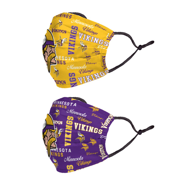 NFL Minnesota Vikings ADULT SIZE Adjustable Face Mask Two Packs (4 Masks)