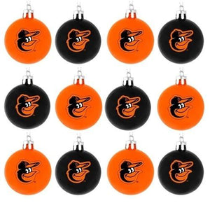 Baltimore Orioles 12 Pack Plastic Ball Ornament Set