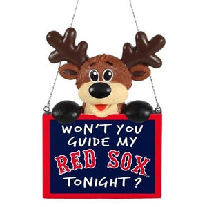 Boston Red Sox Team Logo Reindeer With Sign Holiday Tree Ornament