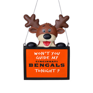 Cincinnati Bengals NFL Team Logo Reindeer With Sign Holiday Tree Ornament