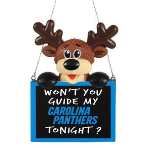 Carolina Panthers 2015 NFL Football Team Logo Reindeer With Sign Holiday Tree Ornament