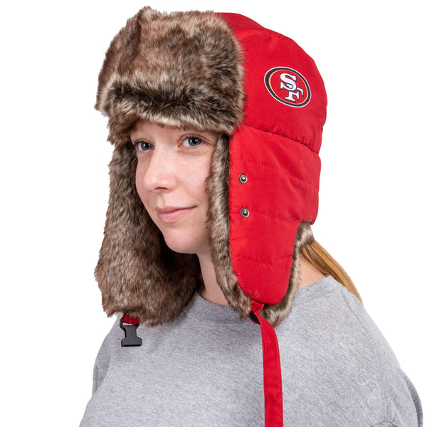 Officially Licensed NFL Helmet Head Knit Trapper Hat w/Faux Fur