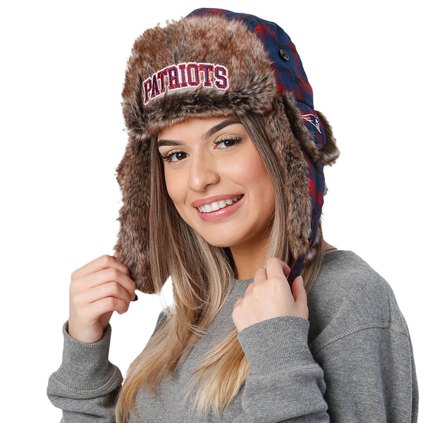 New England Patriots NFL Wordmark Flannel Trapper Hat