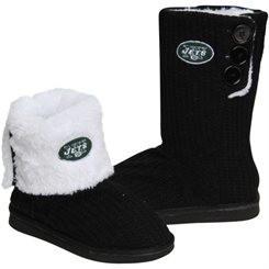New York Jets NFL Womens Knit High End Button Boot Slipper