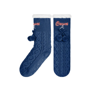 Atlanta Braves MLB Womens Cable Knit Footy Slipper Socks