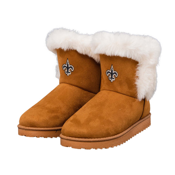 New Orleans Saints NFL Womens White Fur Boots