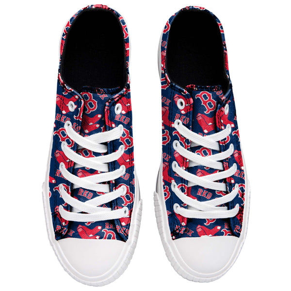 Boston Red Sox MLB Men And Women Low Top Repeat Print Canvas Shoes For Fans  - Freedomdesign