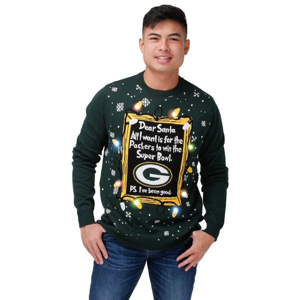 Green Bay Packers NFL Mens Dear Santa Light Up Sweater