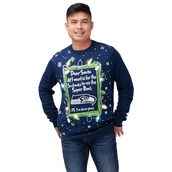 Seattle Seahawks NFL Mens Dear Santa Light Up Sweater