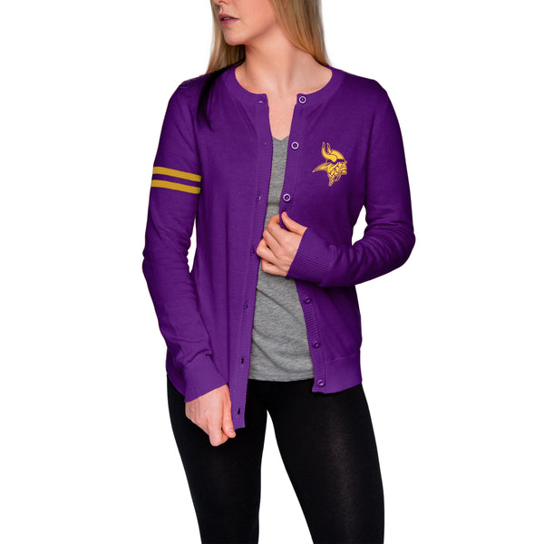 Minnesota Vikings Touch Women's Varsity Girl V-Neck Long Sleeve Cardigan  Sweater - Gray