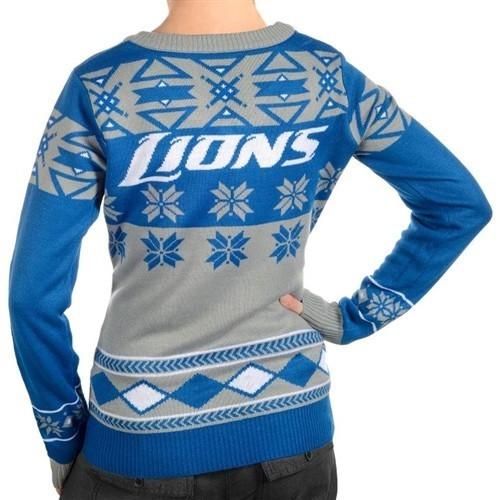 Women's Blue Detroit Lions Light-Up V-Neck Ugly Sweater