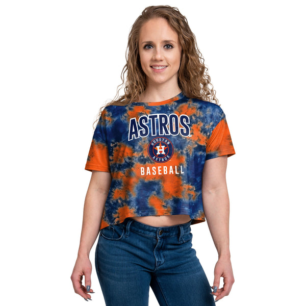 BasicBelleDesignsInc Tye-Die Astros Crop Top, Women's Astros Shirt, Tye-Die Astros Shirt, Cute Astros Shirt for Women, Astros Women's Top