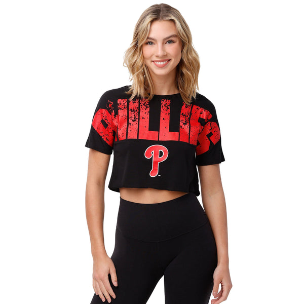 PHILADELPHIA PHILLIES MLB blue Red Logo poly Cotton cropped T-shirt. Ladies  M