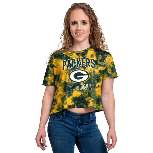 Green Bay Packers Women's Cropped Tie-Dye Fleece Pullover