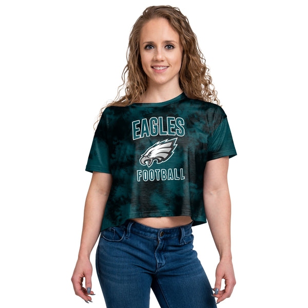 Nfl Philadelphia Eagles Girls' Gray Tie-dye Crop Hooded Sweatshirt