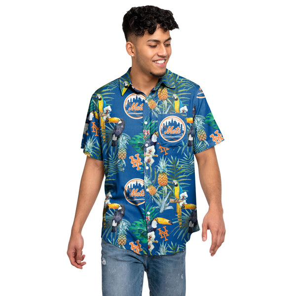 New York Mets Mascot And Leaves Tropical Style Hawaiian Shirt