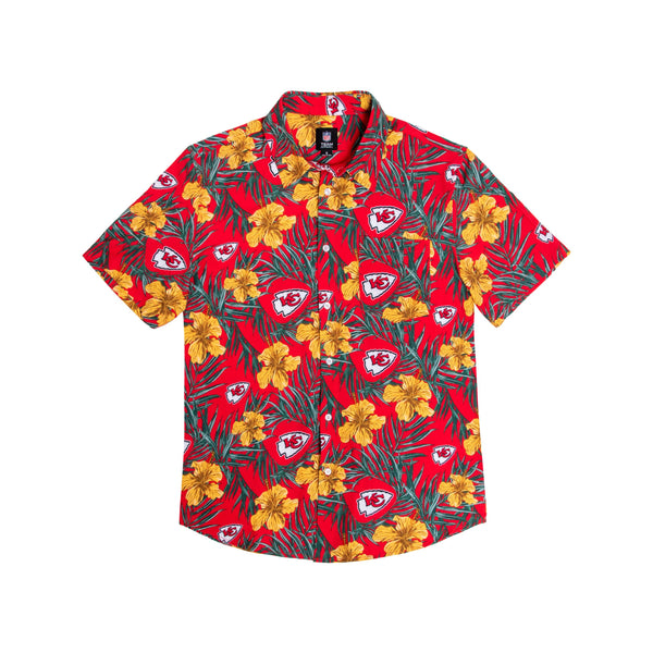 FOCO Kansas City Chiefs NFL Mens Team Color Hibiscus Button Up Shirt