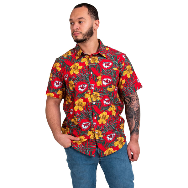 Kansas City Chiefs Nfl Color Hibiscus Button Up Hawaiian Shirt