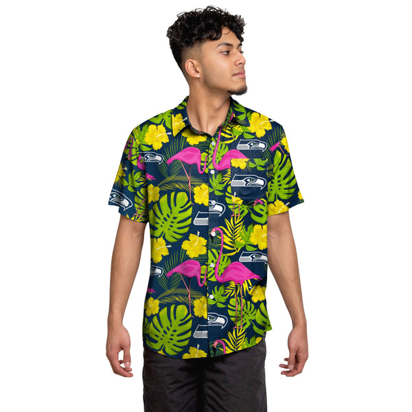 : FOCO Seattle Seahawks NFL Mens Flamingo Button Up