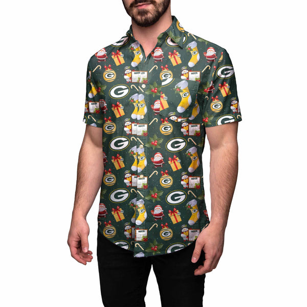 Green Bay Packers NFL Mens Christmas Explosion Button Up Shirt