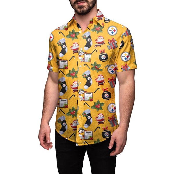 FOCO Pittsburgh Steelers NFL Mens Tropical Sunset Button Up Shirt