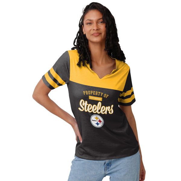 NFL Team Apparel Pittsburgh Steelers Juniors Womens V-neck T-shirt Medium  Paint