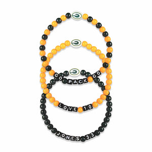 Green Bay Packers NFL Aaron Jones & Jordan Love 3 Pack Player Beaded Friendship Bracelet
