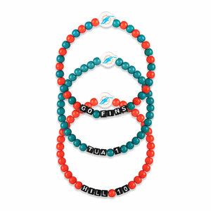 Miami Dolphins NFL Tua Tagovailoa & Tyreek Hill 3 Pack Player Beaded Friendship Bracelet