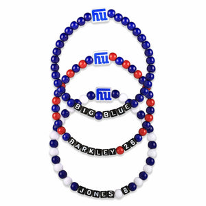 New York Giants NFL Daniel Jones & Saquon Barkley 3 Pack Player Beaded Friendship Bracelet