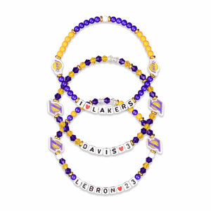 Los Angeles Lakers NBA LeBron James & Anthony Davis 3 Pack Player Friendship Bracelet