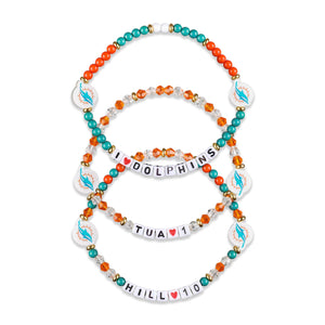 Miami Dolphins NFL Tua Tagovailoa & Tyreek Hill 3 Pack Player Friendship Bracelet