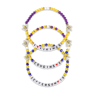 Minnesota Vikings NFL Justin Jefferson & Kirk Cousins 3 Pack Player Friendship Bracelet