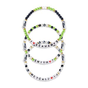 Seattle Seahawks NFL Geno Smith & DK Metcalf 3 Pack Player Friendship Bracelet
