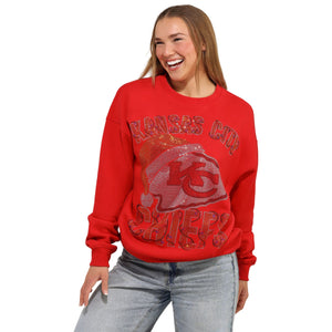 Kansas City Chiefs NFL Womens Rhinestone Logo Oversized Holiday Crew Neck Sweatshirt