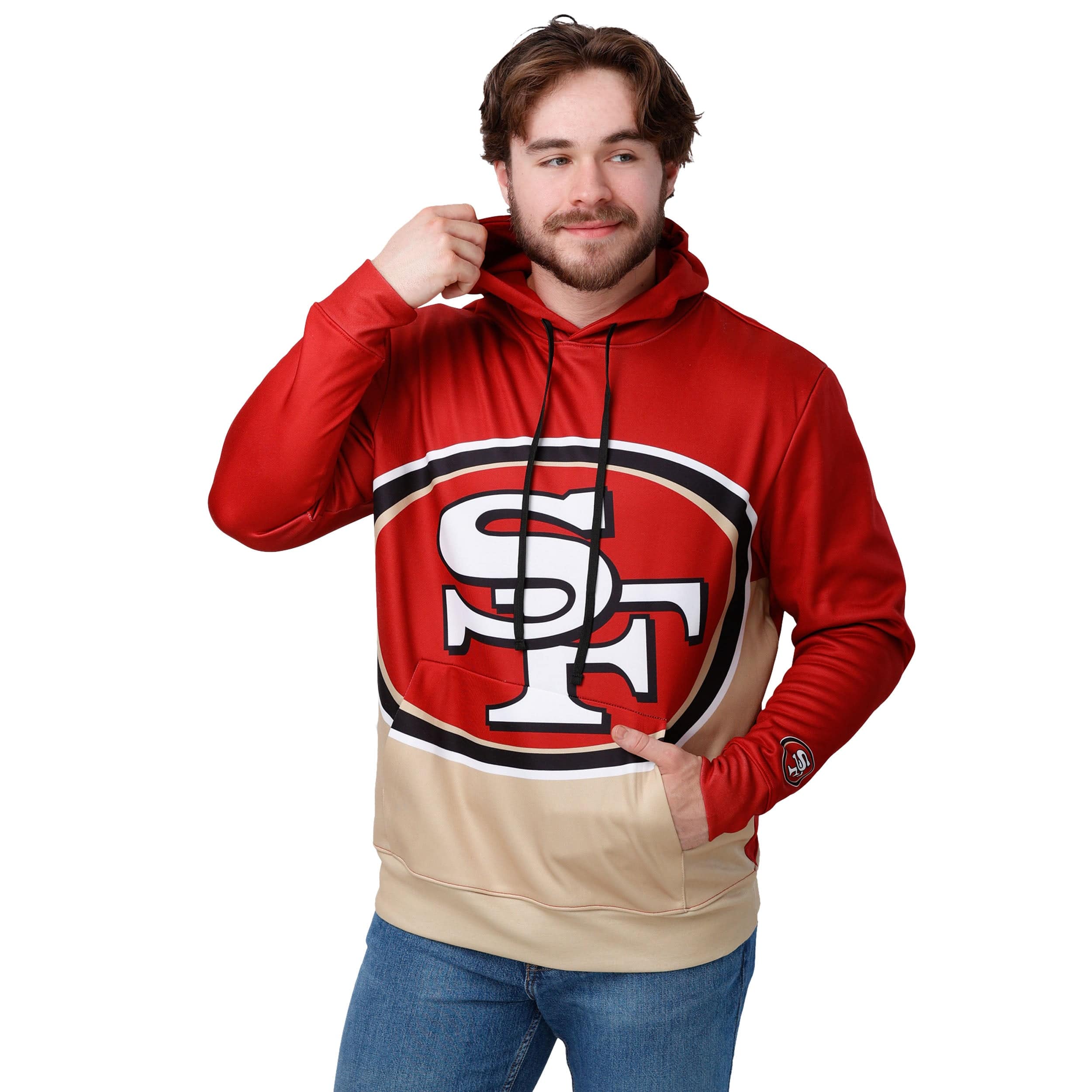 NFL Team Apparel SF 49ers Full Front Zip Beige Hoodie Youth Large