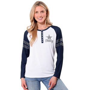 Dallas Cowboys NFL Womens Rhinestone Long Sleeve Henley