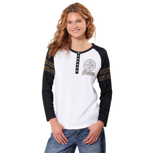Pittsburgh Steelers NFL Womens Rhinestone Long Sleeve Henley