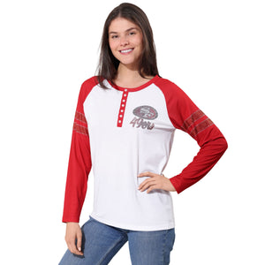 San Francisco 49ers NFL Rhinestone Long Sleeve Henley