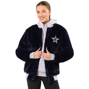 Dallas Cowboys NFL Womens Oversized Faux Fur Bomber Jacket (PREORDER - SHIPS MID NOVEMBER)