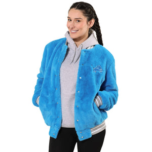 Detroit Lions NFL Womens Oversized Faux Fur Bomber Jacket (PREORDER - SHIPS MID NOVEMBER)