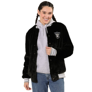 Las Vegas Raiders NFL Womens Oversized Faux Fur Bomber Jacket (PREORDER - SHIPS MID NOVEMBER)