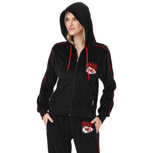 Kansas City Chiefs NFL Womens Black Velour Zip Up Top