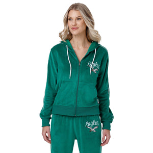 Philadelphia Eagles NFL Womens Kelly Green Velour Zip Up Top