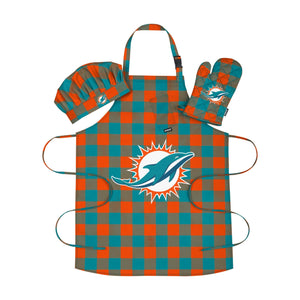 Miami Dolphins NFL Plaid Chef Set
